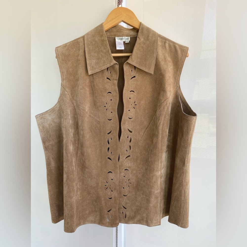 Coldwater Creek Suede Leather Scalloped Edge Vest Warm Camel Tan Size 2X